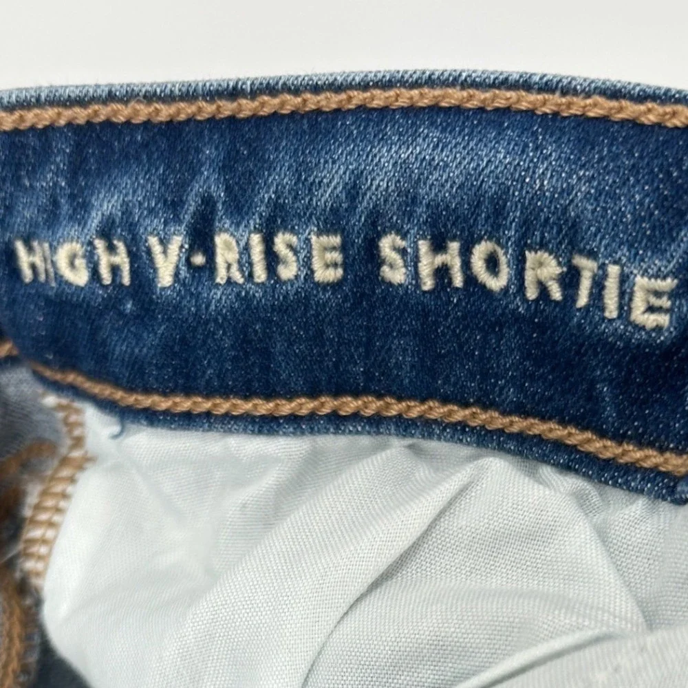 American Eagle High V-Rise Shortie Distressed Denim Shorts Blue Womens Size 10